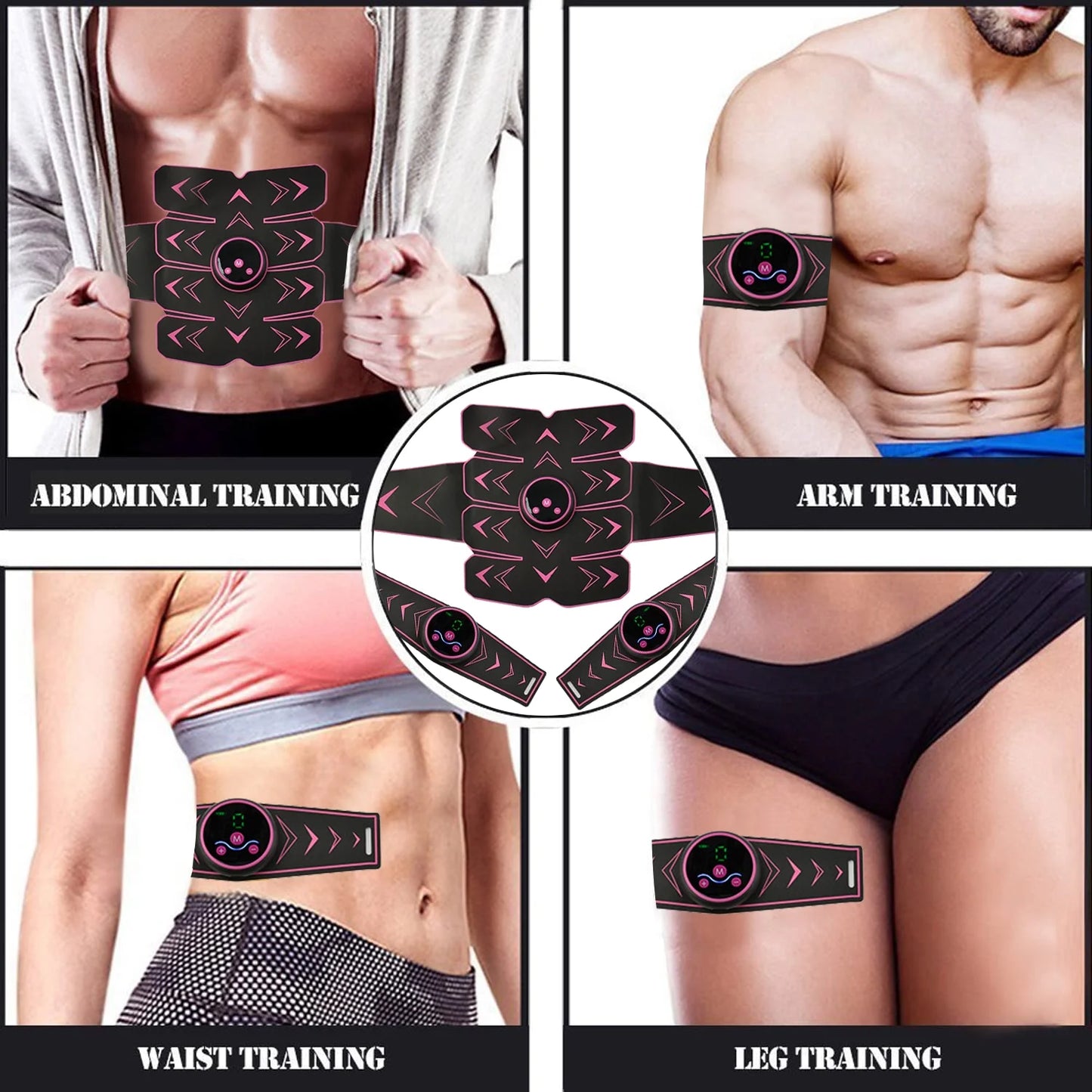 Abs Stimulator Abdominal Muscle Toning Belt Ab Muscle Trainer,Sport Exercise Belt for Men and Women, Pink