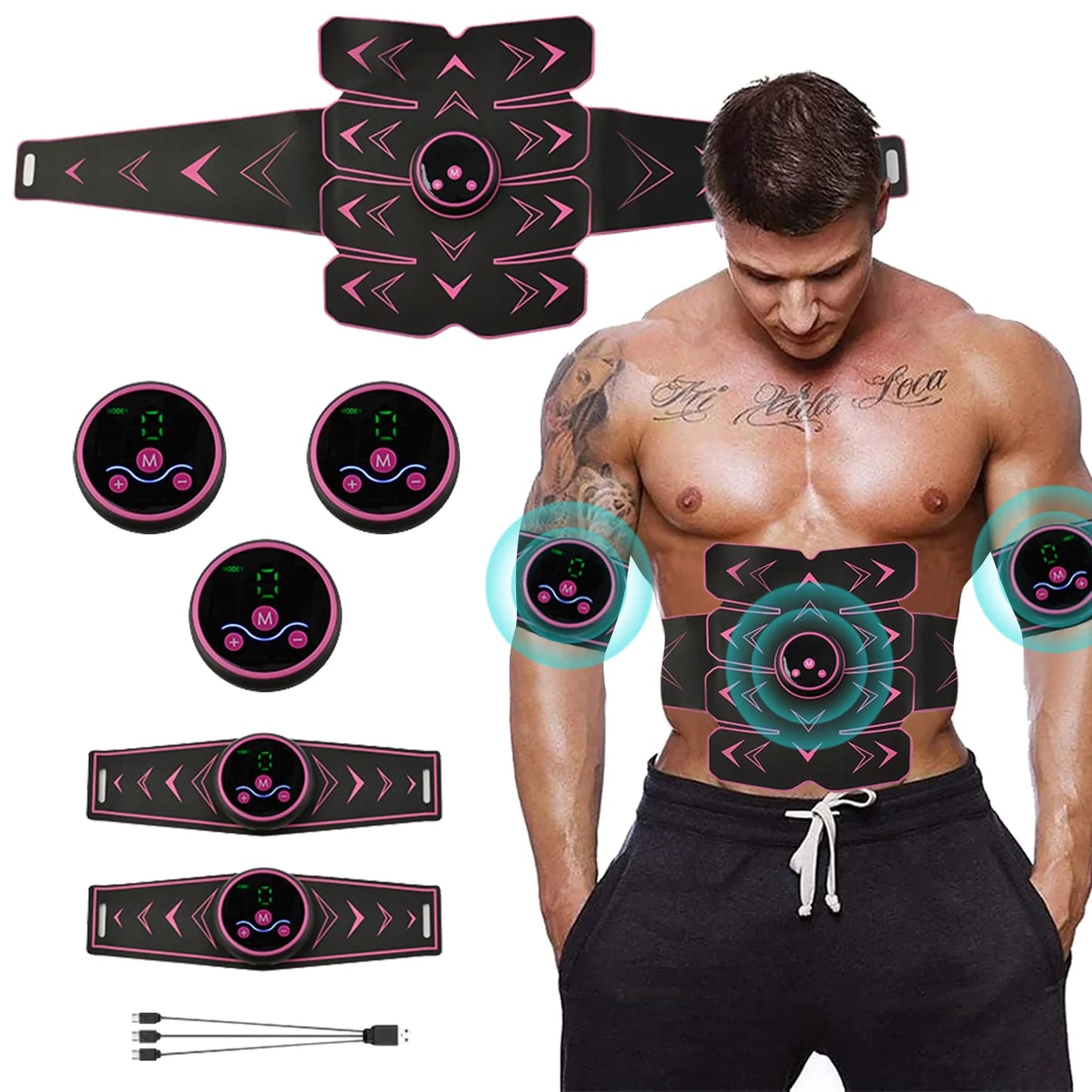 Abs Stimulator Abdominal Muscle Toning Belt Ab Muscle Trainer,Sport Exercise Belt for Men and Women, Pink