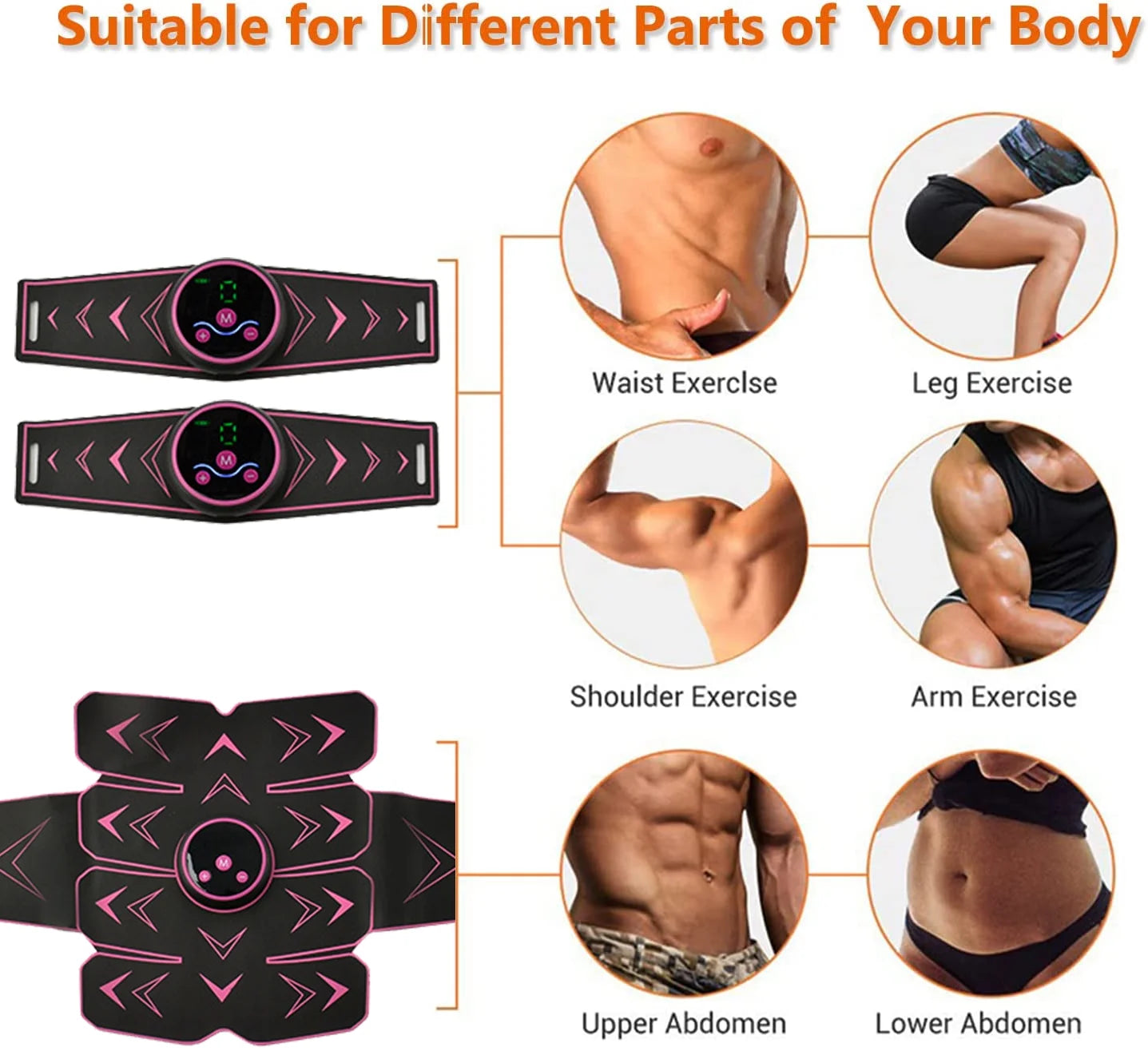 Abs Stimulator Abdominal Muscle Toning Belt Ab Muscle Trainer,Sport Exercise Belt for Men and Women, Pink